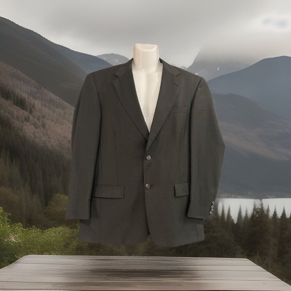 Vtg Tommy Hilfiger Blazer Men 42L Black Dark Green Tweed Lambs Wool Sport Coat